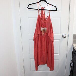 Rebecca Taylor Women's Fit & Flare Gauze Dress Sleeveless Size 10 Orange Feather